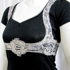 XL Steampunk Cap Sleeve Corset Harness Print Top